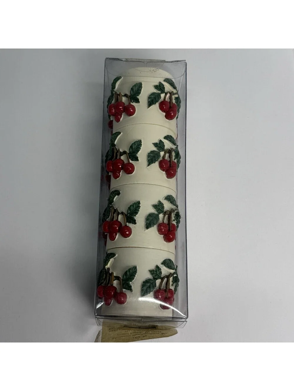New Vintage Set 4 Cherry Napkin Rings Home with Meijer White Fruit Holder Round